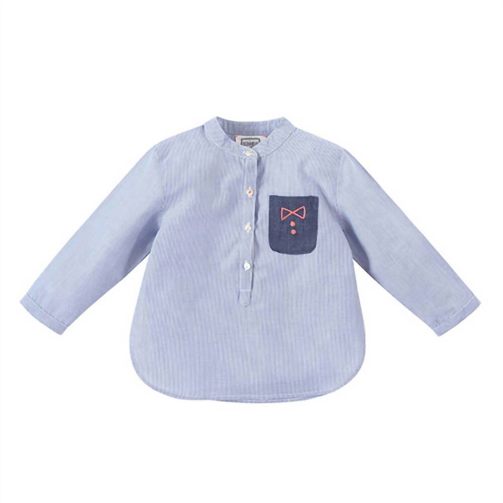 NEW BONHEUR DU JOUR boy's kurta melon stripe shirt in blue and white